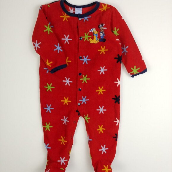 Disney Baby Red Fleece Footie Mickey Mouse and Pluto Pajama 3-6 Months - Picture 10 of 10